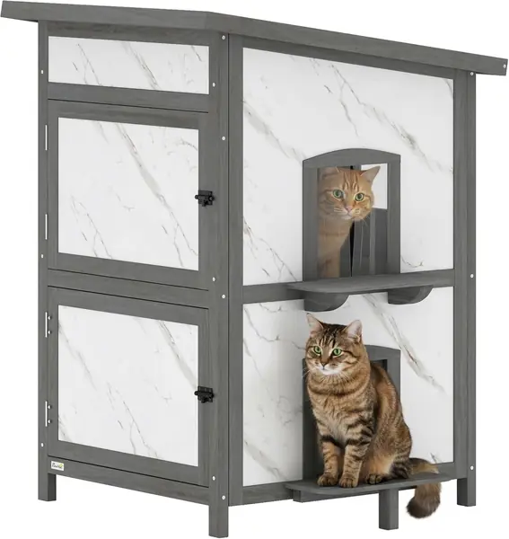 Katzenhaus aus Holz, 2-stöckig mit Fenster und Mehreren…