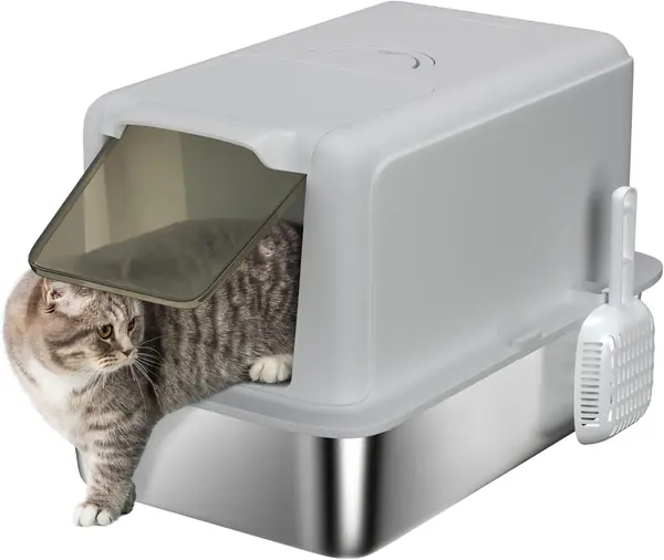 Katzenklo Edelstahl XXL Katzentoilette mit Deckel…