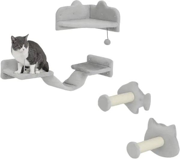 Kletterwand Katzen 4-teilig mit Kratzbäumen Set bis 5 kg…