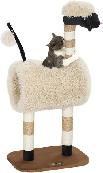Kratzbaum Schaf-Design für Katzen bis 5 kg Tunnel 98 cm…