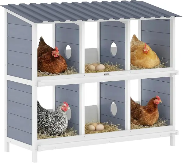 Legenest für Hühner 6 Fächer 2 Sitzstangen 102 x 50 x 91…