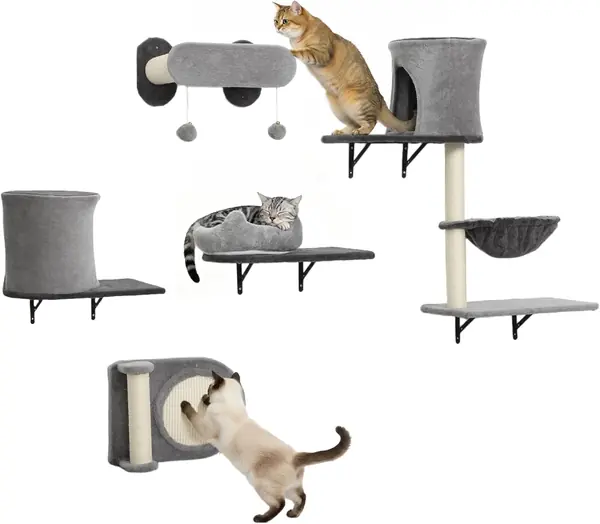 Wandregale für Katzen, 5-teilig, Möbelset, Wandkratzbaum…