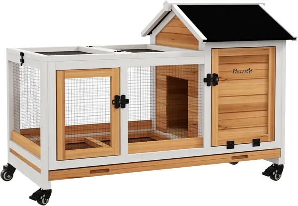 Zwergkaninchenstall aus Holz mit Rädern 108 x 58 x 73,5…